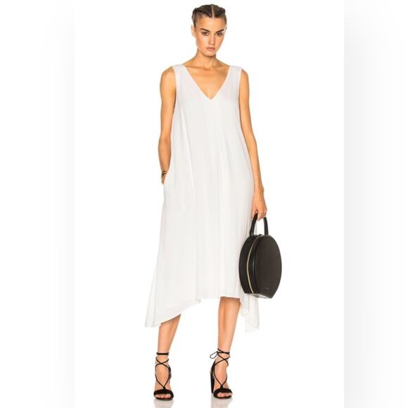 JAMES PERSE Double V Trapeze Swing Shift Dress Midi White Brunch Tea Cocktail - Picture 14 of 14